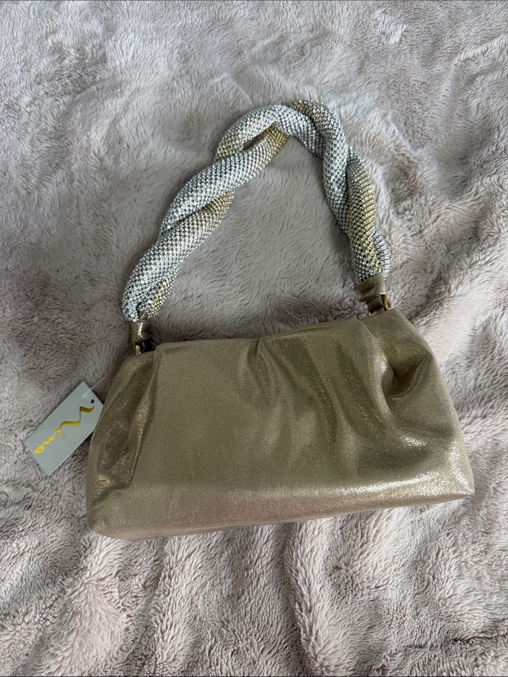 Nina NWT Metallic Gold Taupe Becca Braided-Handle Women's Shoulder Bag